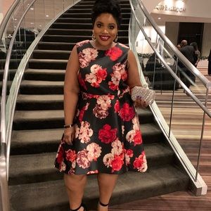 Red and black floral dress